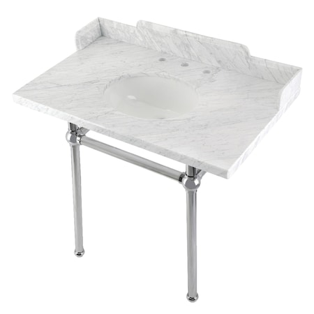 Kingston Brass 36 Carrara Marble Console Sink with Brass Legs, Marble WhitePolished Chrome LMS36MB1